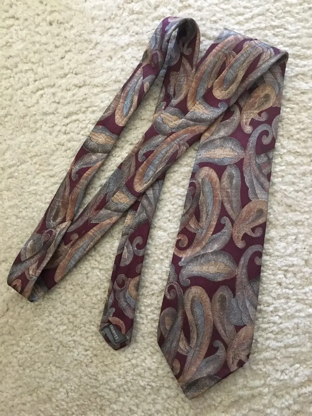 Robert Talbott Studio Mens Silk Tie Burgundy Green Paisley Geometric Made USA